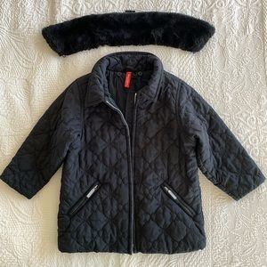 Hanna Anderson Girls Black Quilted Coat with detachable faux fur collar Size 110